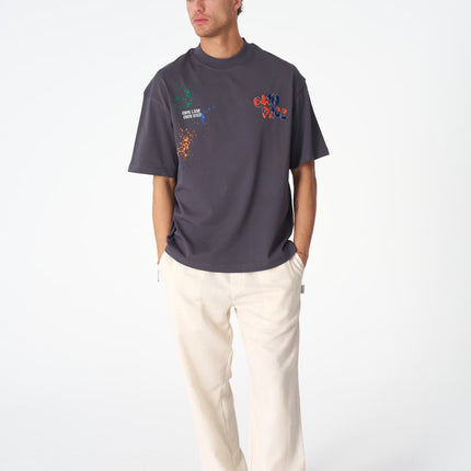 Oversize Cotton Tee / "Own Pace" Paint Splatter Graphic Print