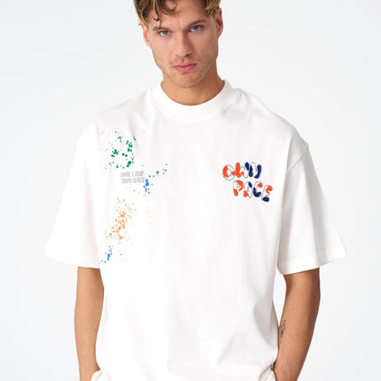 Oversize Cotton Tee / "Own Pace" Paint Splatter Graphic Print