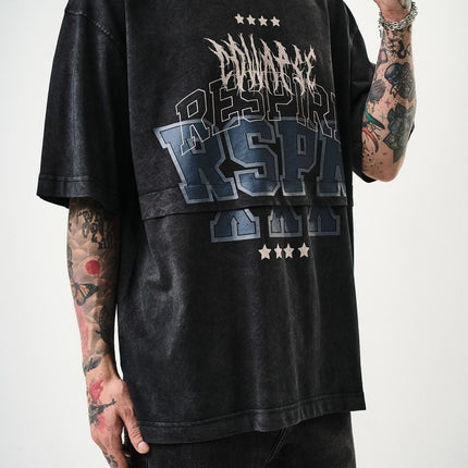 Oversize Cotton Tee - "RESPIRA" Graphic Print with Stars