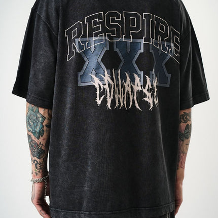 Oversize Cotton Tee - "RESPIRA" Graphic Print with Stars