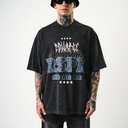 Oversize Cotton Tee - "RESPIRA" Graphic Print with Stars
