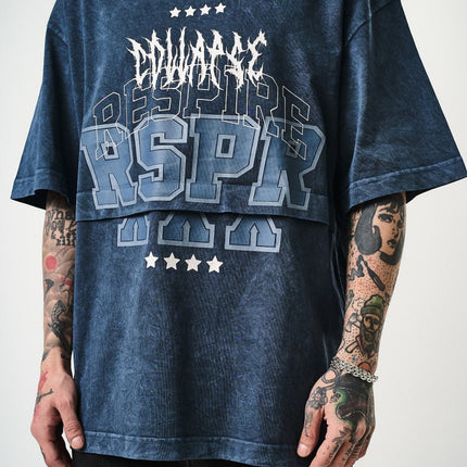 Oversize Cotton Tee - "RESPIRA" Graphic Print with Stars