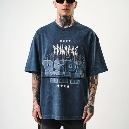 Oversize Cotton Tee - "RESPIRA" Graphic Print with Stars