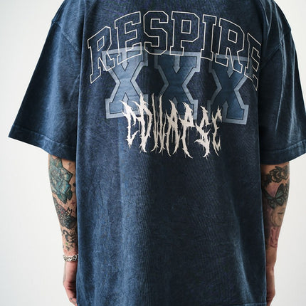 Oversize Cotton Tee - "RESPIRA" Graphic Print with Stars