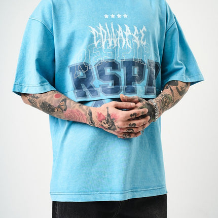 Oversize Cotton Tee - "RESPIRA" Graphic Print with Stars