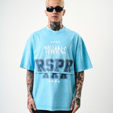 Oversize Cotton Tee - "RESPIRA" Graphic Print with Stars