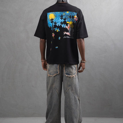 Oversize Cotton Tee – Starry Night  Graphic Print