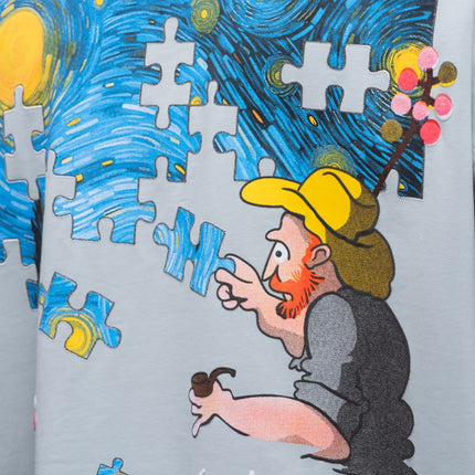 Oversize Cotton Tee – Starry Night  Graphic Print