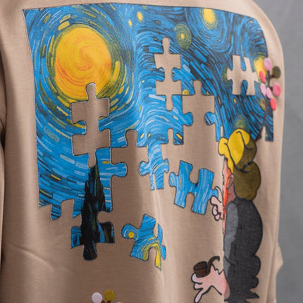 Oversize Cotton Tee – Starry Night  Graphic Print