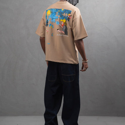 Oversize Cotton Tee – Starry Night  Graphic Print