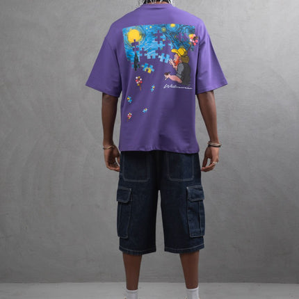 Oversize Cotton Tee – Starry Night  Graphic Print