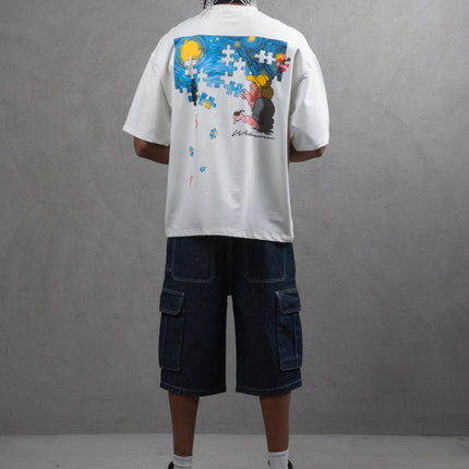 Oversize Cotton Tee – Starry Night  Graphic Print