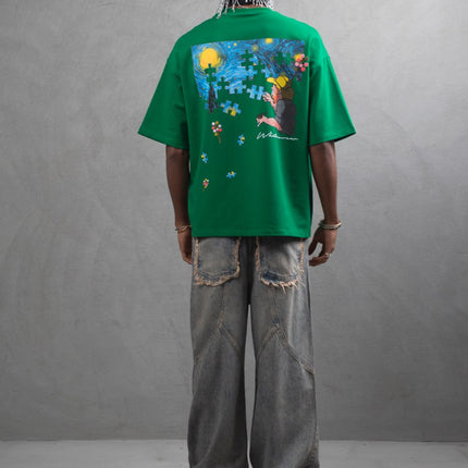 Oversize Cotton Tee – Starry Night  Graphic Print