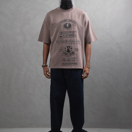 Oversize Cotton Tee - "Strong Brave Couture" Graphic Print
