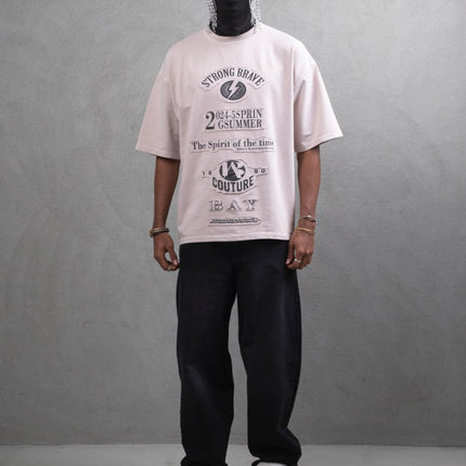 Oversize Cotton Tee - "Strong Brave Couture" Graphic Print