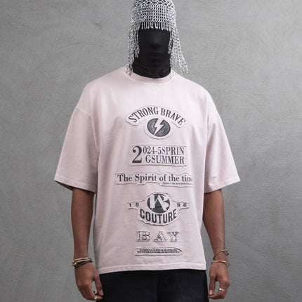 Oversize Cotton Tee - "Strong Brave Couture" Graphic Print