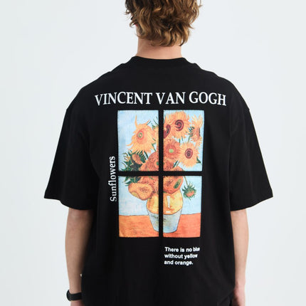 Oversize Cotton Tee - Van Gogh Sunflowers Art Print with Quote