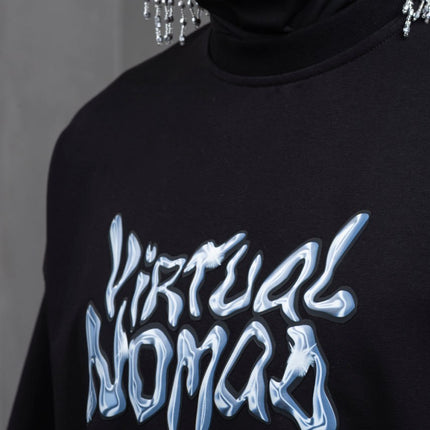 Oversize Cotton Tee – "Virtual Nomad" Graphic Print