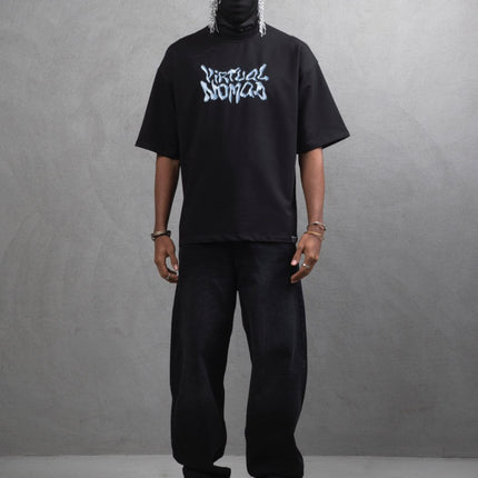 Oversize Cotton Tee – "Virtual Nomad" Graphic Print