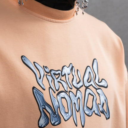 Oversize Cotton Tee – "Virtual Nomad" Graphic Print