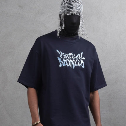 Oversize Cotton Tee – "Virtual Nomad" Graphic Print