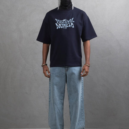 Oversize Cotton Tee – "Virtual Nomad" Graphic Print