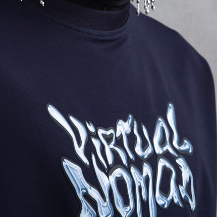 Oversize Cotton Tee – "Virtual Nomad" Graphic Print