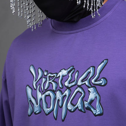 Oversize Cotton Tee – "Virtual Nomad" Graphic Print