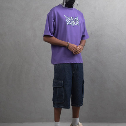 Oversize Cotton Tee – "Virtual Nomad" Graphic Print