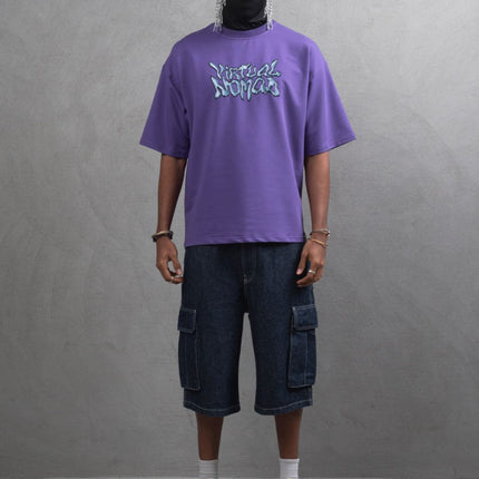 Oversize Cotton Tee – "Virtual Nomad" Graphic Print