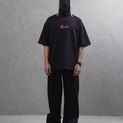 Oversize Cotton Tee – "(End)" Flame Graphic Print