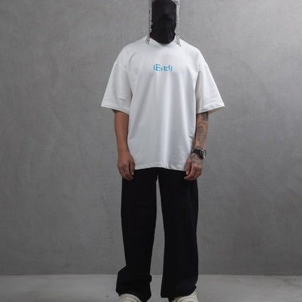 Oversize Cotton Tee – "(End)" Flame Graphic Print