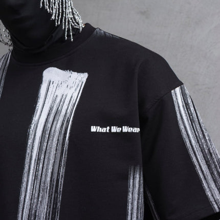 Oversize Graphic Cotton Tee - Abstract Vertical Stroke Print