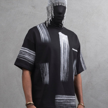 Oversize Graphic Cotton Tee - Abstract Vertical Stroke Print