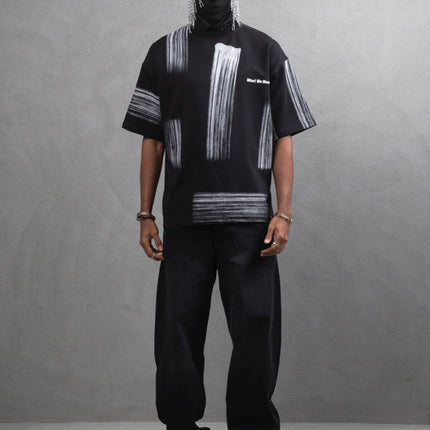 Oversize Graphic Cotton Tee - Abstract Vertical Stroke Print