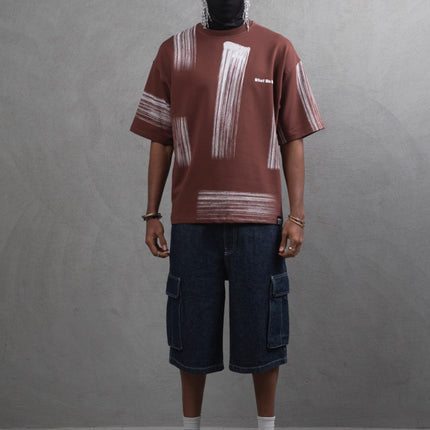Oversize Graphic Cotton Tee - Abstract Vertical Stroke Print