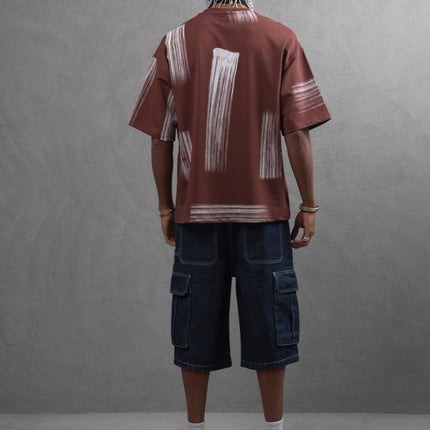 Oversize Graphic Cotton Tee - Abstract Vertical Stroke Print