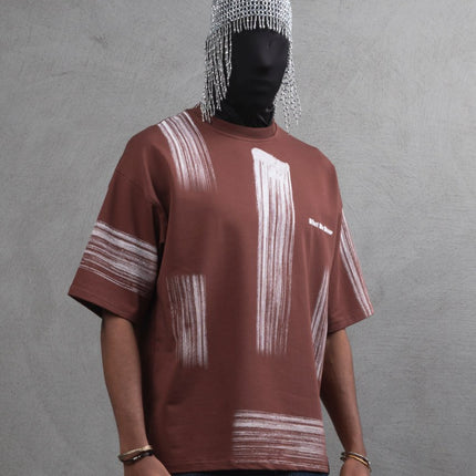 Oversize Graphic Cotton Tee - Abstract Vertical Stroke Print