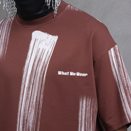 Oversize Graphic Cotton Tee - Abstract Vertical Stroke Print