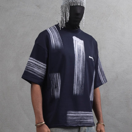 Oversize Graphic Cotton Tee - Abstract Vertical Stroke Print