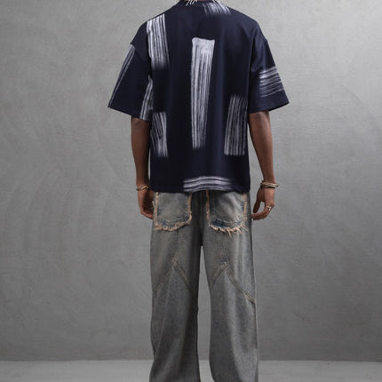 Oversize Graphic Cotton Tee - Abstract Vertical Stroke Print