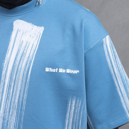 Oversize Graphic Cotton Tee - Abstract Vertical Stroke Print