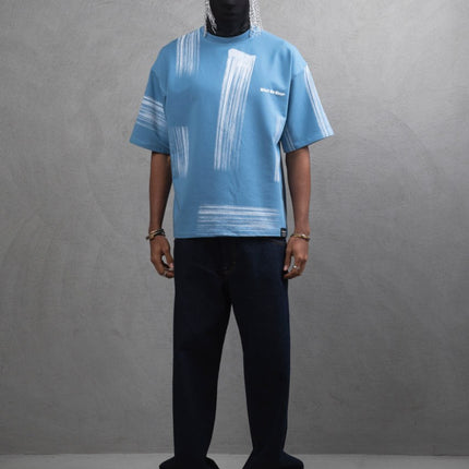 Oversize Graphic Cotton Tee - Abstract Vertical Stroke Print