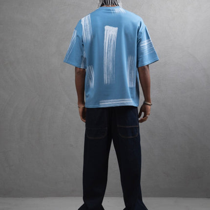 Oversize Graphic Cotton Tee - Abstract Vertical Stroke Print