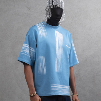 Oversize Graphic Cotton Tee - Abstract Vertical Stroke Print