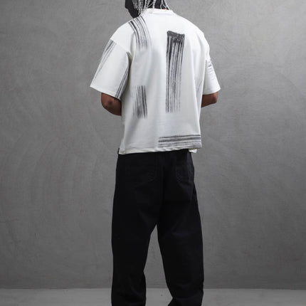 Oversize Graphic Cotton Tee - Abstract Vertical Stroke Print