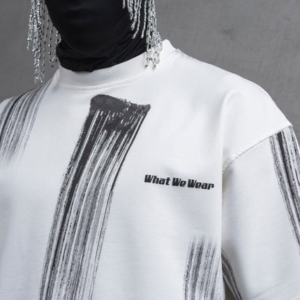 Oversize Graphic Cotton Tee - Abstract Vertical Stroke Print