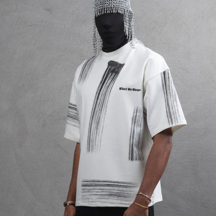 Oversize Graphic Cotton Tee - Abstract Vertical Stroke Print