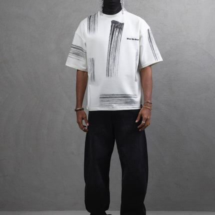 Oversize Graphic Cotton Tee - Abstract Vertical Stroke Print
