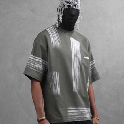 Oversize Graphic Cotton Tee - Abstract Vertical Stroke Print